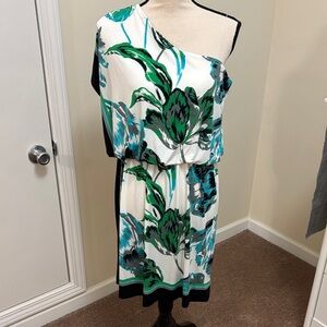 Dress Barn One-Shoulder Green and Blue Floral Dress size 12